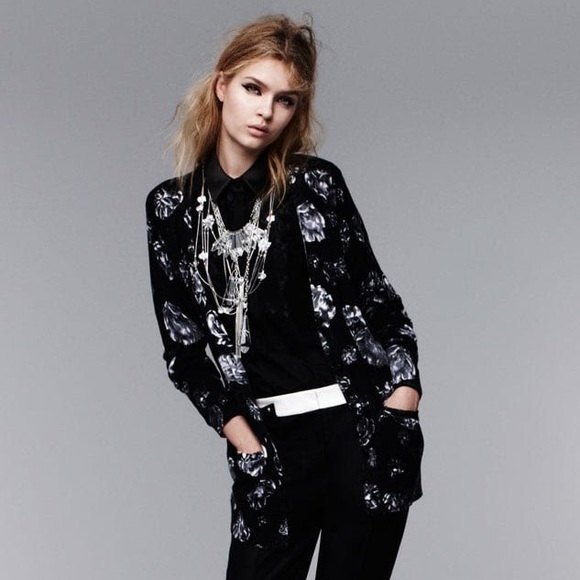 Prabal Gurung Meet The Parents Black & White Floral Print V Neck Button Cardigan - Picture 2 of 8